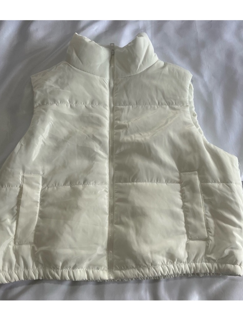 Women’s 3XL Cream Quilted Puffer Sleeveless Vest Zipped Front with Pockets